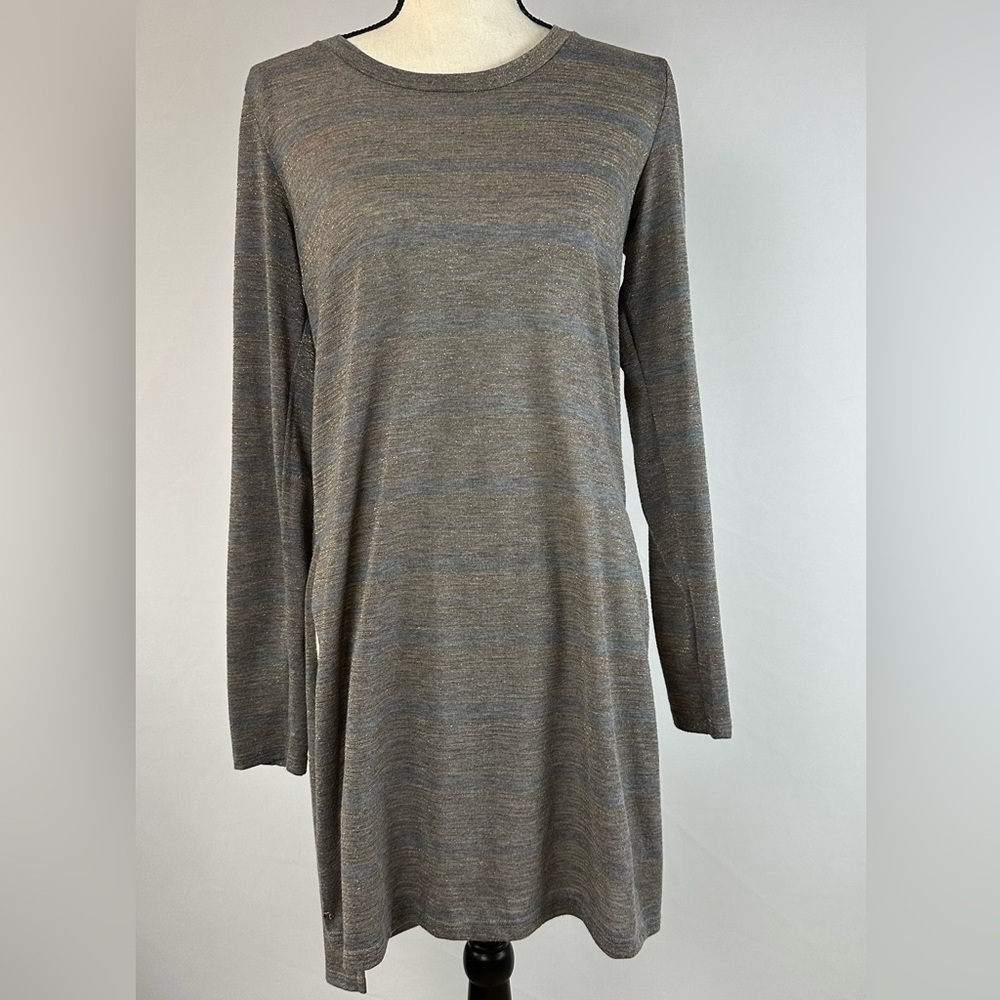 MICHAEL STARS long sleeve tunic shirt dress grey with gold stripes - OS
